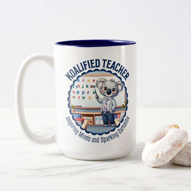 Koalified Teacher Cute Koala Themed Educator Gift Two-Tone Coffee Mug (With Donut)