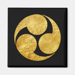 Kobayakawa Mon Japanese clan faux gold on black Magnet