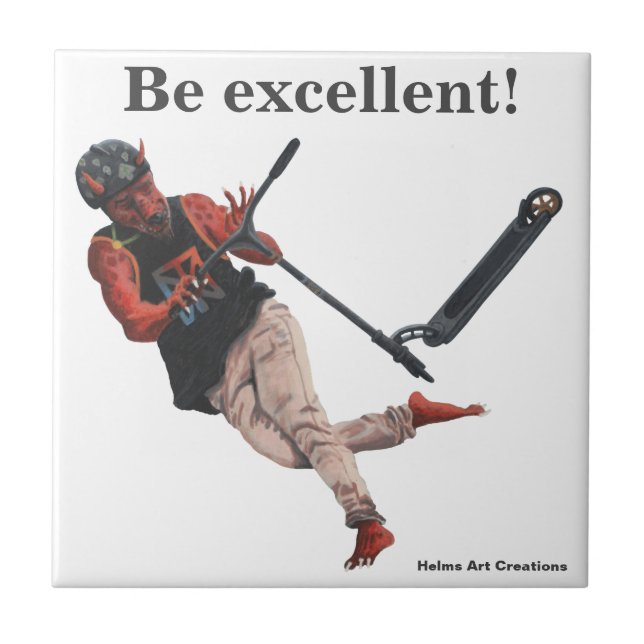 Kobold Scooter Tricks Fantasy Art Decorative Tile (Front)