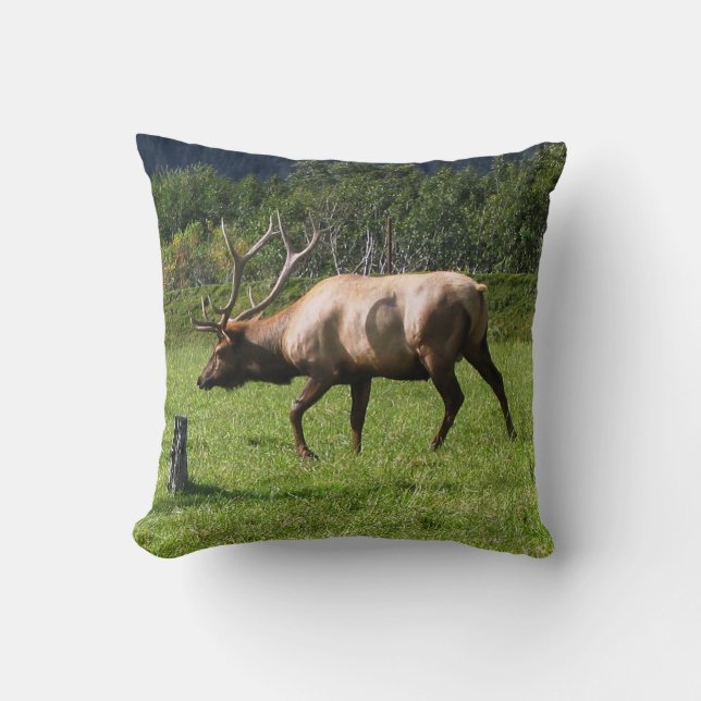 Kodiak, Alaska Elk Outdoor Photo Designed Fancy Throw Pillow (Front)