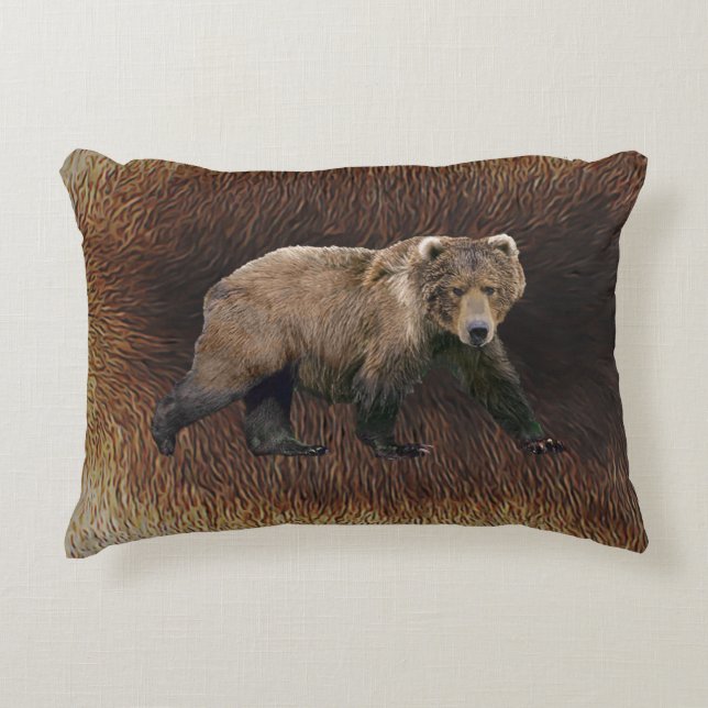Kodiak Bear On Caribou Fur Decorative Pillow (Front)