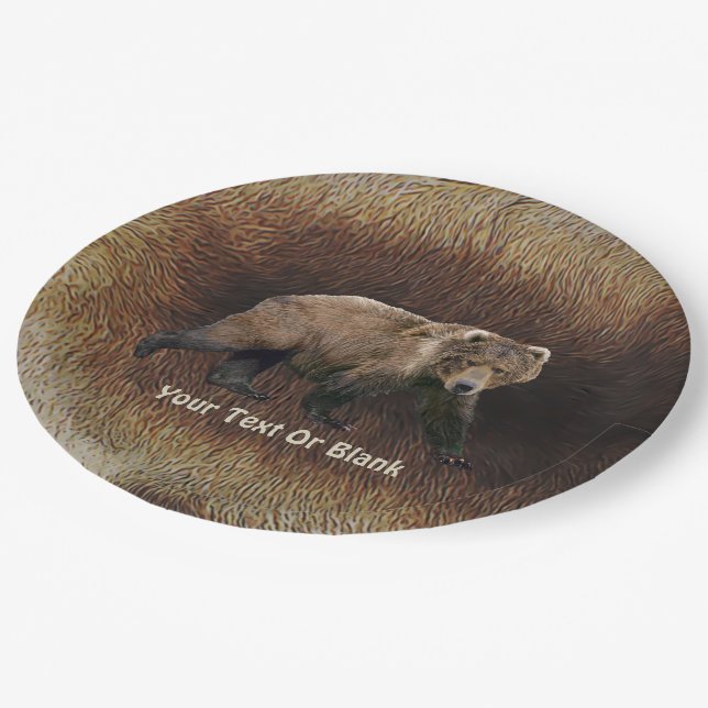 Kodiak Bear On Caribou Fur Paper Plate (Angled)