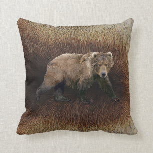 Kodiak Bear On Caribou Fur Throw Pillow