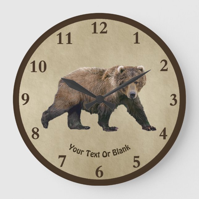 Kodiak Bear On Old Paper Large Clock (Front)