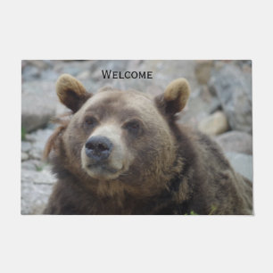Kodiak Bear Portrait Photo With Closeup of  Face Doormat