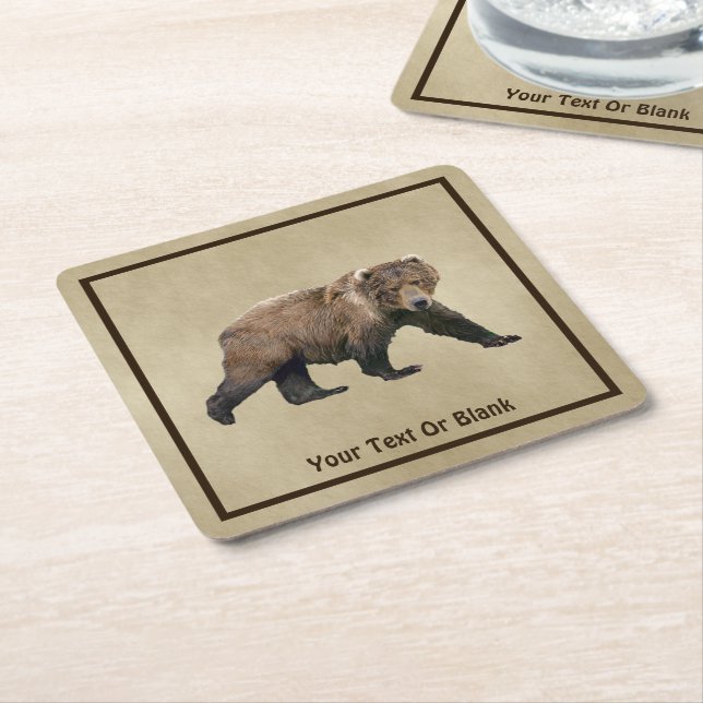 Kodiak Bear Square Paper Coaster (Angled)