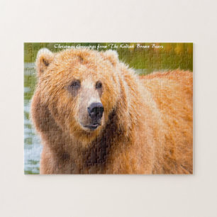 Kodiak Brown Bears. Christmas Greetings Jigsaw Puzzle
