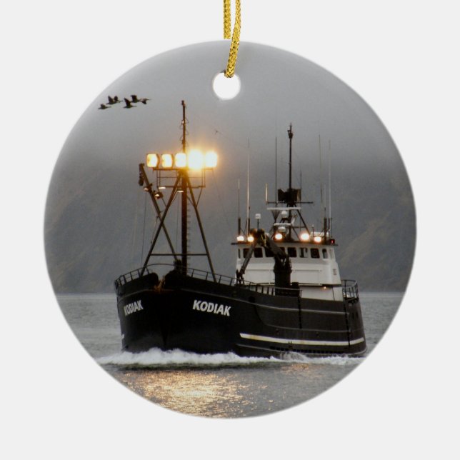Kodiak, Crab Boat in Dutch Harbour, Alaska Ceramic Ornament (Front)