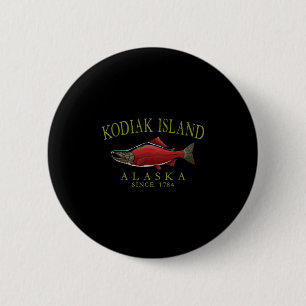 Kodiak Island Alaska Salmon Since 1784 Arched Oliv 2 Inch Round Button