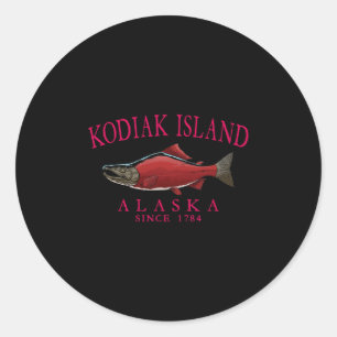 Kodiak Island Alaska Salmon Since 1784 Arched Red Classic Round Sticker