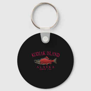Kodiak Island Alaska Salmon Since 1784 Arched Red Keychain