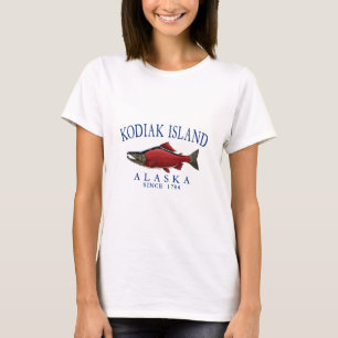 Kodiak Island Alaska Salmon Since 1784 Navy Blue L T-Shirt