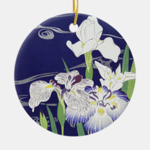 Kogyo Tsukioka Irises,Japanese Flower Art Ceramic Ornament