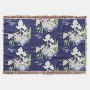 Kogyo Tsukioka Irises,Japanese Flower Art Throw Blanket