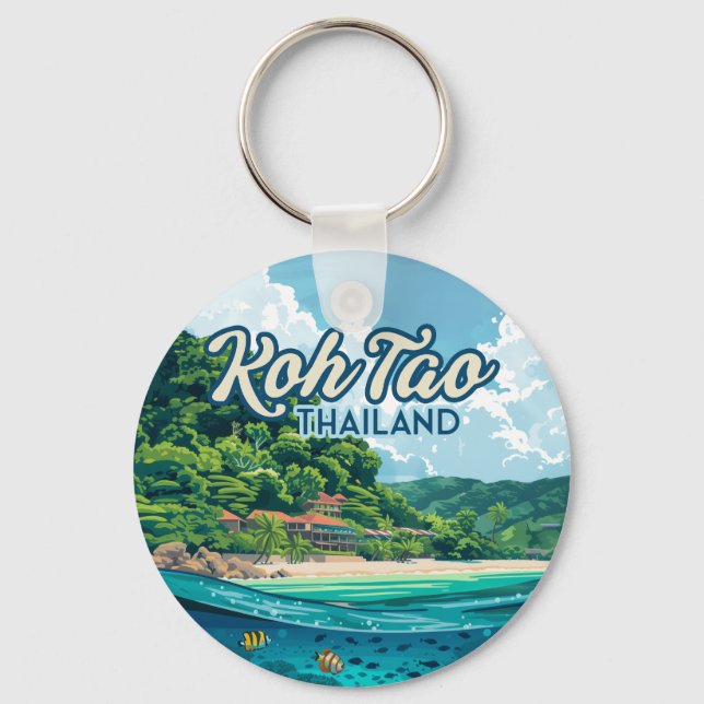 Koh Tao Thailand Asia Scuba Diving Beach Island Keychain (Front)