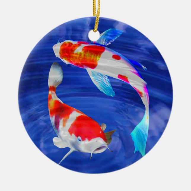 Kohaku Duo in Deep Blue Pond Ceramic Ornament (Front)
