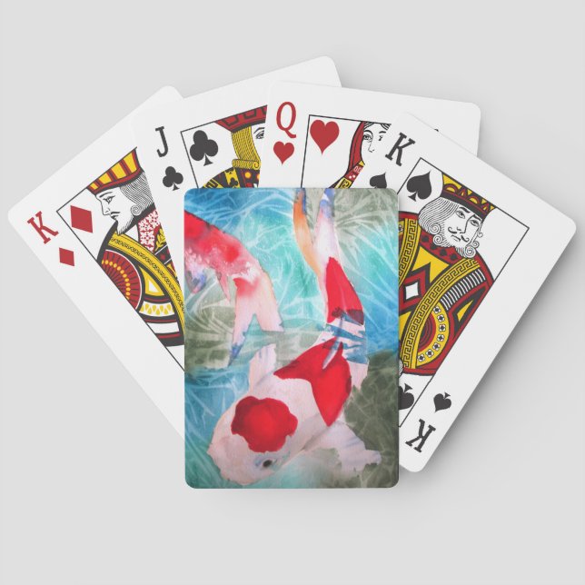 Kohaku Koi 2 Japanese watercolor fish art Playing Cards (Back)