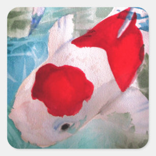 Kohaku Koi 2 Japanese watercolor fish art Square Sticker