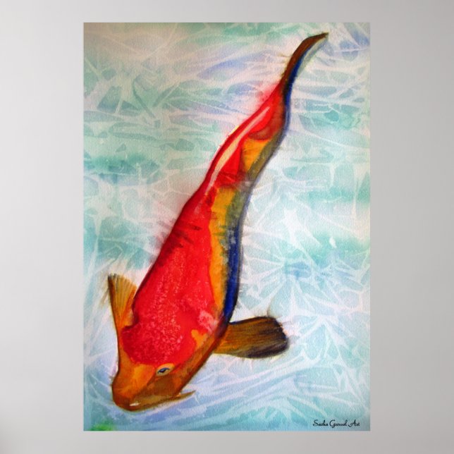 Kohaku Koi fish original watercolor art Poster (Front)