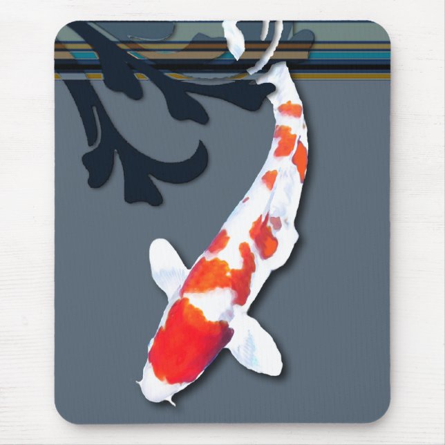 Kohaku Koi in Decorative Pond Plants Mouse Pad (Front)