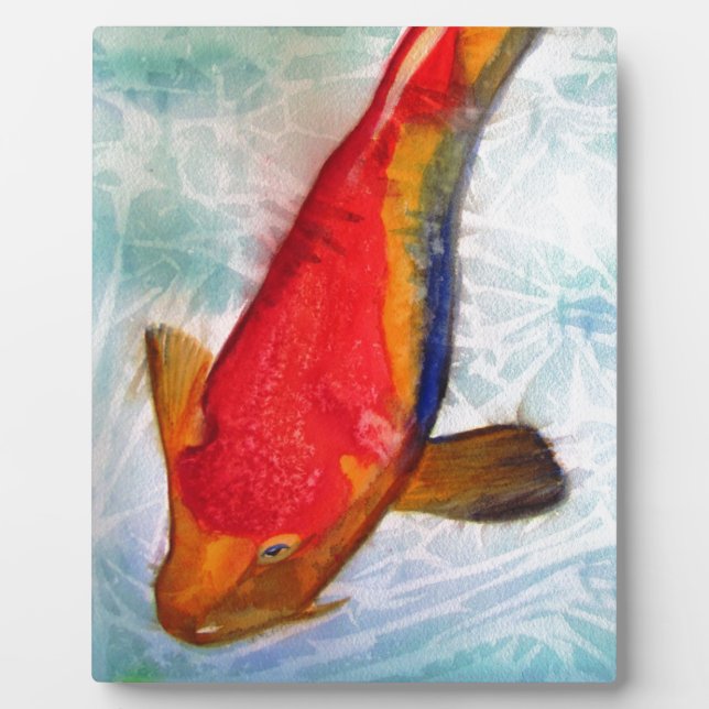 Kohaku Koi Japanese fish watercolor art Plaque (Front)