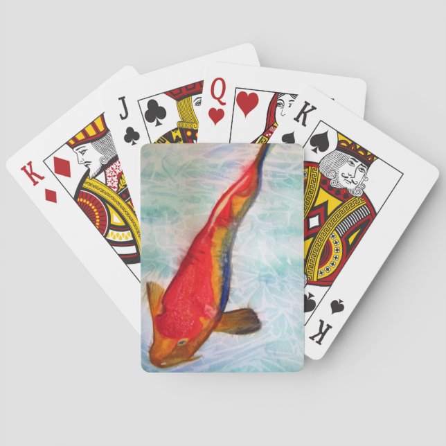 Kohaku Koi Japanese fish watercolor art Playing Cards (Back)