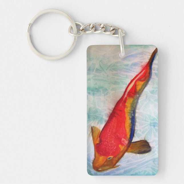Kohaku Koi Japanese fish watercolor painting art Keychain (Front)