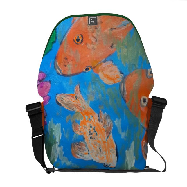 Koi Amongst Lotus Messenger Bag (Back Open)