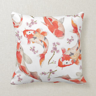 Koi and Cherry Blossom Pattern Throw Pillow