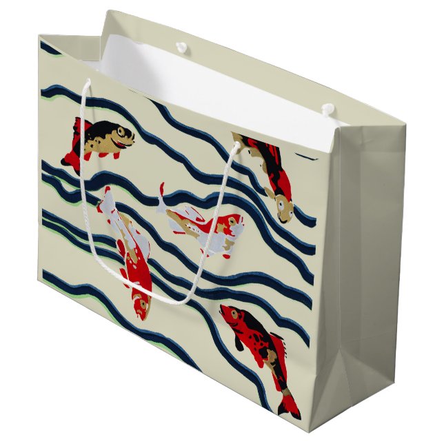 Koi and Flowing Waves Art Nouveau Design Large Gift Bag (Front Angled)