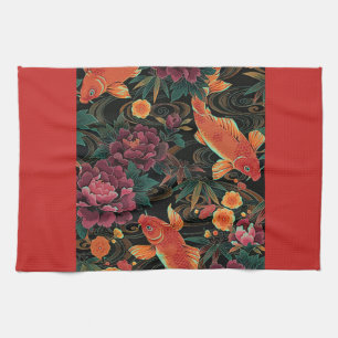 Koi and Peonies Kitchen Towels