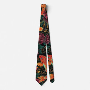 Koi and Peonies Neck Tie