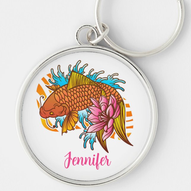 Koi Asian Goldfish Colourful Keychain Personalized (Front)