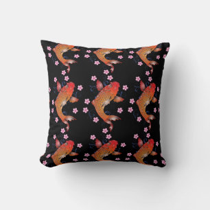 KOI black orange oriental Throw Pillow