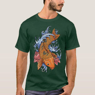 koi carp fish graphic koi fish lover orange flower T-Shirt