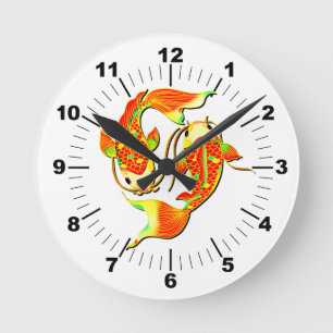 Koi Carp Fish Orange Green on Round Clock