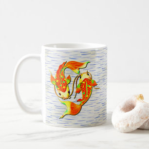 Koi Carp Fish Orange Green on Water background Coffee Mug