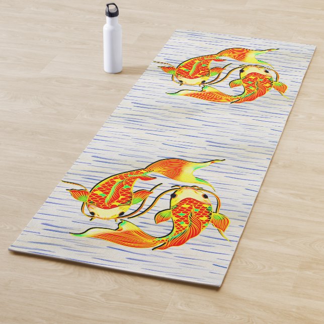 Koi Carp Fish Orange Green on Water on Yoga Mat (In Situ)