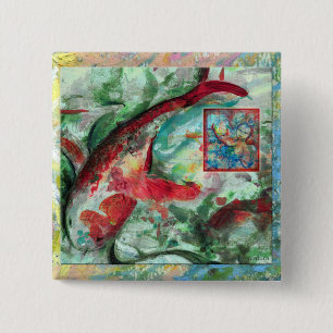Koi Carp Fish Painting 2 Inch Square Button