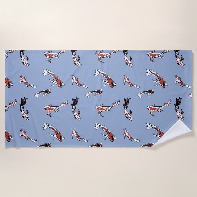 Koi Carp Fish Pattern Beach Towel (Front)