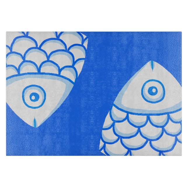 Koi Carp Fishes Blue Abstract cutting board (Front)