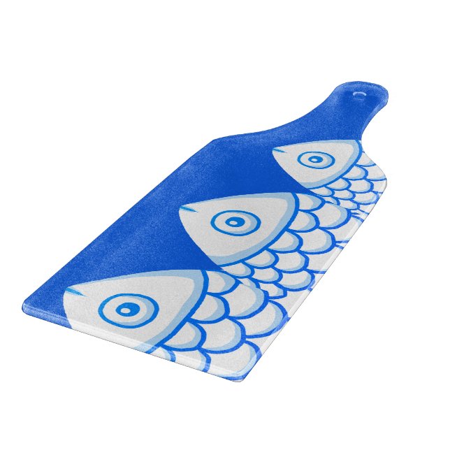 Koi Carp Fishes Blue Abstract cutting board (Corner)