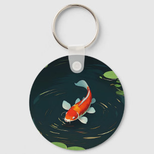 Koi Carp Lotus Pond Serenity Keychain
