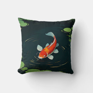 Koi Carp Lotus Pond Serenity Throw Pillow