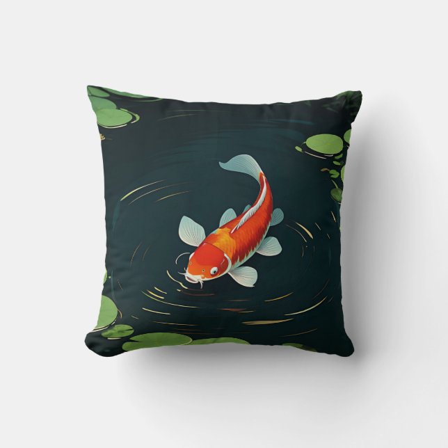 Koi Carp Lotus Pond Serenity Throw Pillow (Front)