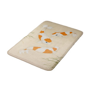 Koi Carp Orange White Swimming in Pond Art Print Bath Mat