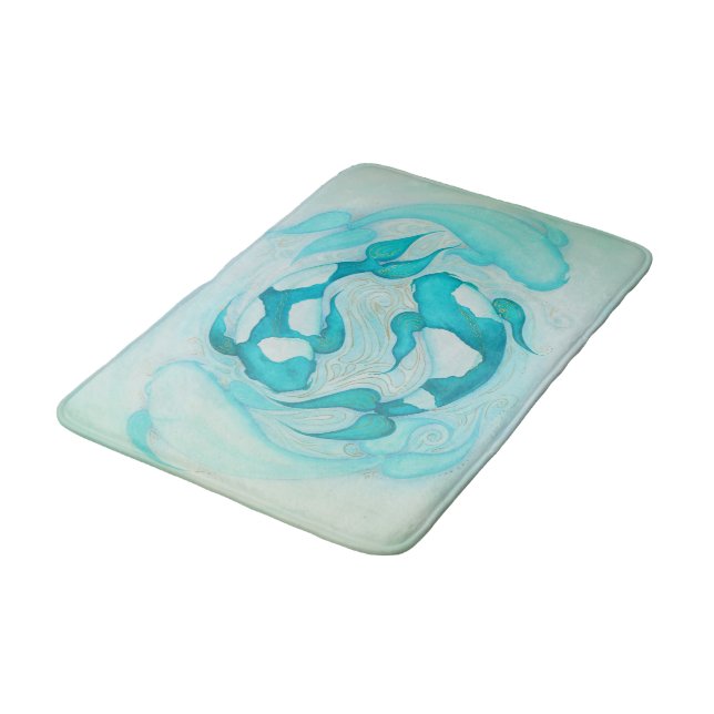 Koi Carp Painting Aqua Blue Color Bath Mat (Angled)