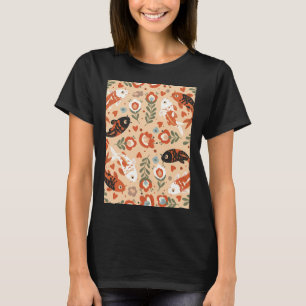 Koi Carp Seamless Pattern in Folk Art Style â€“ Sc T-Shirt
