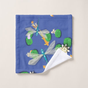 Koi Carp, Water Lily and Blue Dragonflies  Wash Cloth