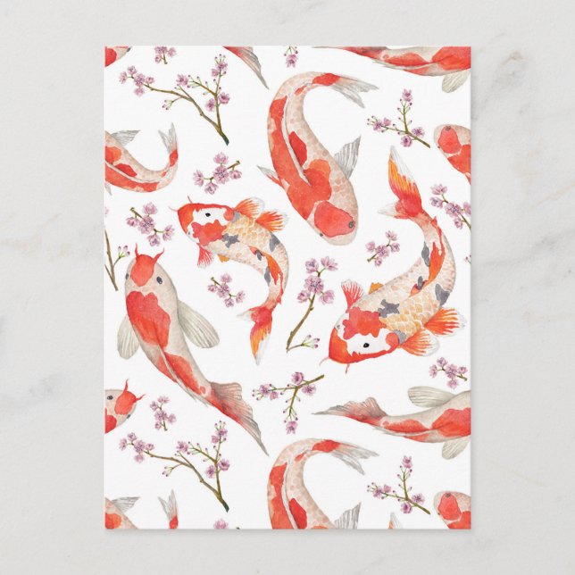 Koi Cherry Blossom Pattern Postcard (Front)